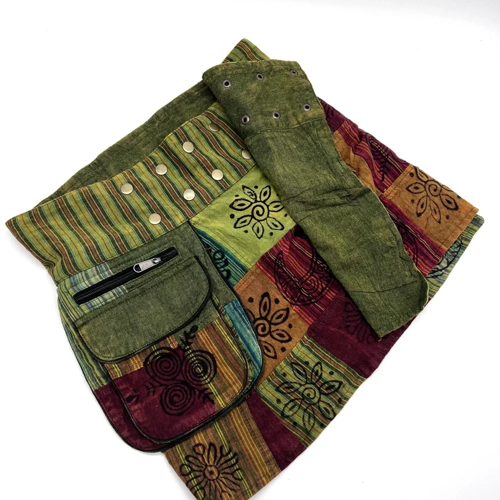 Patchwork Cotton Wrap Skirt with Blockprint - Picture 13 of 13